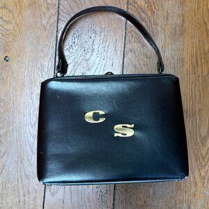 Vintage Brown Hard Side Purse with Gold letters